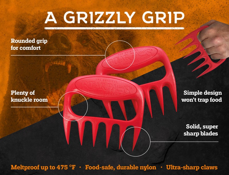 Bear Paws Meat Claws - The Original Meat Shredder Claws for Pulled Pork, USA Made - Easily Lift, Shred, Pull and Serve Pork, Chicken, Brisket and Turkey - Gift for Dad on Christmas! (Red) - Image 3
